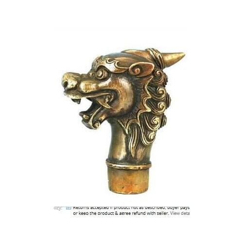 100% brass Pure Copper Brass Grandpa Good Lucky Ming Chinese Old Hand Carved Dragon Statue Collection Walking Stick Head