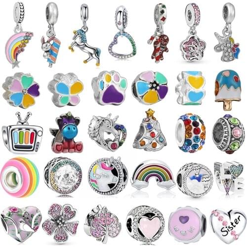 2Pcs/Lot 2021 New Trend Silver Plated Beads Cartoon Dangle Charms Fit Original Brand Bracelets Necklaces For Women DIY Jewelry