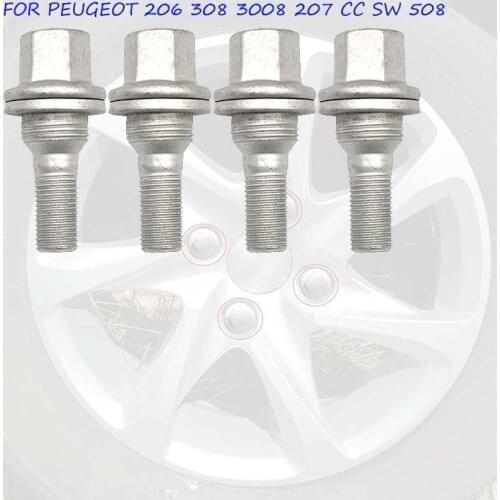 4x Wheel Nuts Bolts Flat Seat 17MM Hex For Peugeot 206 308 3008 207 CC SW 508 Citroen Berlingo C3 Pluriel C5 SAXO 2011 2012 2013