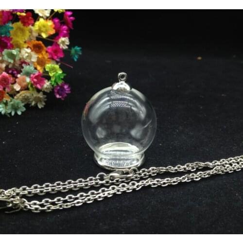 5sets/lot 30*20mm glass dome antique silver classic tray 8mm beads cap set glass vial pendant handmade glass necklace pendants