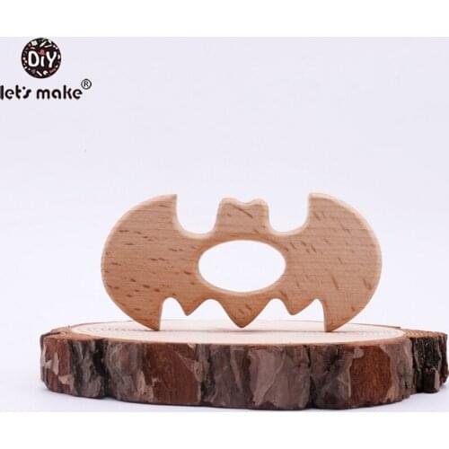 Lets Make 5pcs Beech Wooden Teether DIY Craft Jewelry Bat Shaped Accessories Teething Necklace Charms Pendant Baby Teether