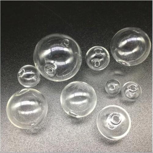 50pcs/lot 10/12/14/16/18/20/22/25/30mm empty clear round glass ball with 2mm double hole jewelry necklace pendant oil beads orbs