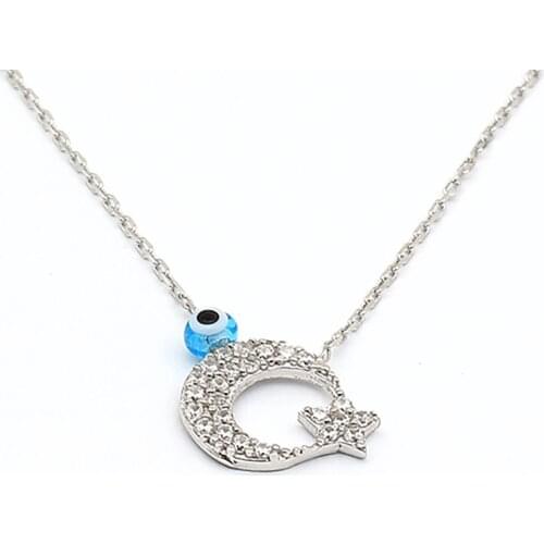925 Sterling Silver Women Necklace with Zircon Stone and Evil Eye Bead