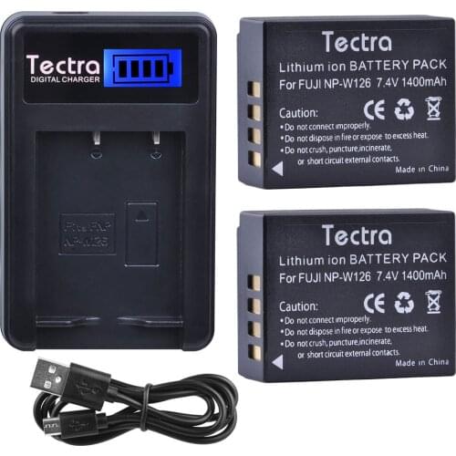 Tectra 2pcs NP-W126 NP W126 Bateria + LCD USB Charger for Fuji HS50 HS35 HS33 HS30 EXR XA1 XE1 X-Pro1 XM1 X-T10 XT1 XE1 XE2 XA1