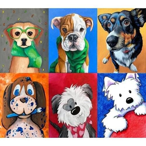 Full Square Round 5D Diamond Painting Cartoon Dog Diy Rhinestone Embroidery Animal Cross Stitch Mosaic Wall Art Home Decoration