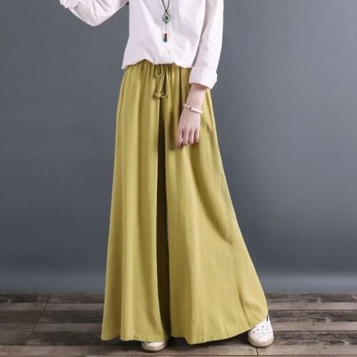 Loose Drawstring Solid Color Cotton and linen Wide leg pants Trousers Women Linen Casual pants Linen Pantalon Femme Trouser