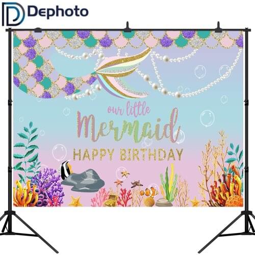 Dephoto Little Mermaid Backdrop Under The Sea Girl Princess Birthday Party Photography Background Glitter Decor Photo Shoot Prop