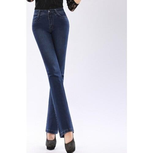Spring Autumn Women Flare Jeans Pants High Waist Elastic Stretch Slim Tight Wide Leg Loose Denim Long Straight Trousers boot cut