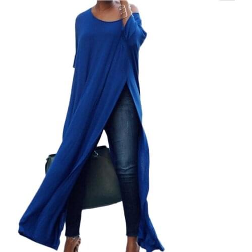 Elegant High Split womens Maxi Dress autumn spring Casual 3/4 sleeve Shirt Dresses One Shoulder long dress vestidos black