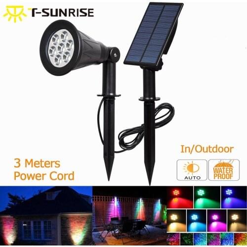 T-SUNRISE Separated Solar 7 LED 7Color Spotlight Waterproof Outdoor Garden Wall Lights Landscape Light for Outdoor/Indoor