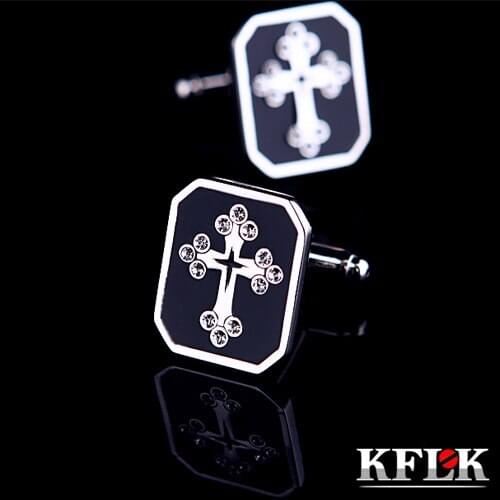 KFLK Luxury HOT Brand Black cuff button Crystal cuff link High Quality Cross abotoaduras shirt cufflinks for mens Jewelry