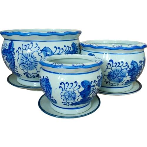 Classical Blue and White Porcelain Flower Pot Plant Planter Set of 3