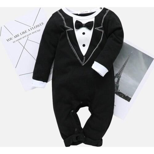 Newborn Baby Boys Clothes 2020 Summer Fall Boys Long Sleeve Romper Jumpsuits Bow-tie Gentleman Suit Baby Boys Outfits
