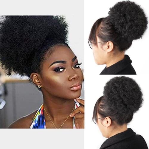 BEAUTY PROS High Afro Puff Afro Curly Ponytail Drawstring Short Afro Kinky Pony Tail Clip in Synthetic Hair Bun Extensions 1PC