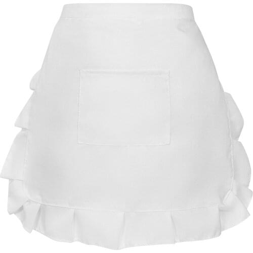 Floral Short Waist Kitchen Apron Lace Half Waist Bib Maid Costume With Pocket Kitchen Party Favors Waitress Short Apron