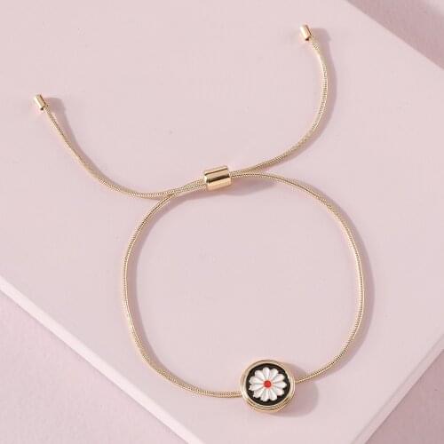 LUNA CHIAO Snake Chain Link Pull Tie Bracelet - Enameled Daisy Flower Bracelets Jewelry for Women