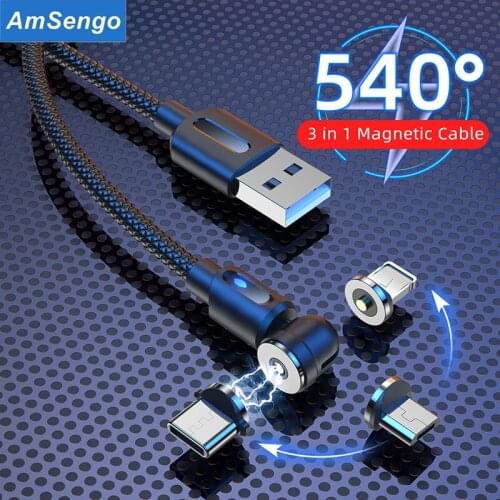 Amsengo Magnetic USB Cable For iPhone 12 11 8 Xiaomi Samsung Type C Cable Fast Charging Data Charge Micro USB Cable Cord Wire 2M