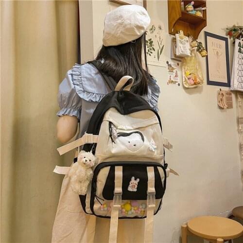 Harajuku Cute Doll Womens Backpack Fashion Nylon Waterproof University Bags For Girls Large Capacity Travel Backbags