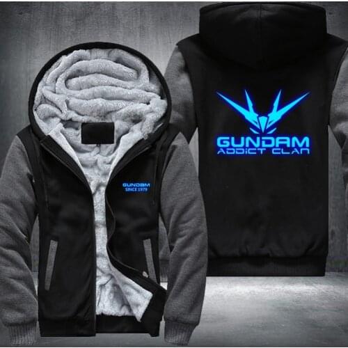 New Winter Jackets Luminous pattern Coats Gundam hoodie Game Hooded Thick Zipper Men cardigan Sweatshirts USA Size