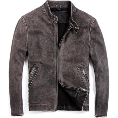 Men 2021 Autumn Winter New Real Leather Jackets Men Genuine Cow Leather Vintage Coats Male Motorcycle Cowhide Outwears W600