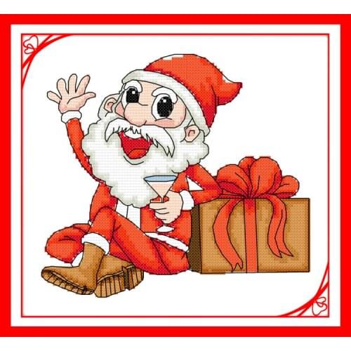 Joy Sunday Santa Claus Cross Stitch Kit Pattern Canvas DMC 11CT 14CT Cross Stitch Set DIY Christmas Home Decoration Send Gift