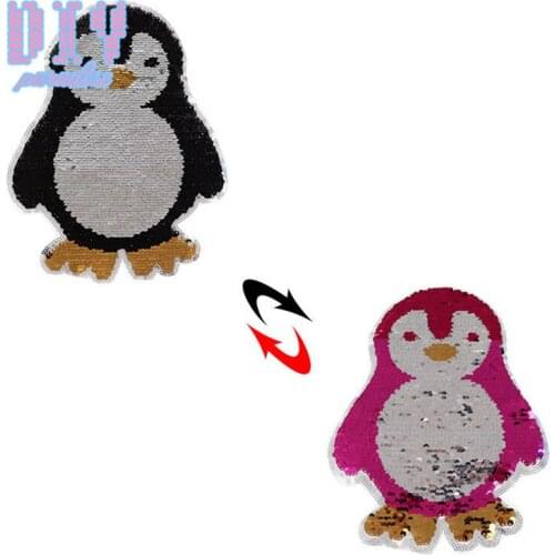 Penguin Reverse Sequins Sew On Patches for clothes kids Clothing Reversible Change Color Cartoon Patch Applique