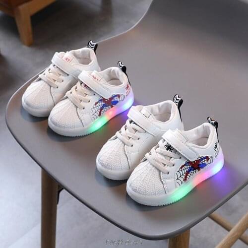 Newest Led luminous Spiderman Kids Shoes for boy girls Light Children Luminous baby Sneakers mesh sport Boy Girl Led Light Shoes
