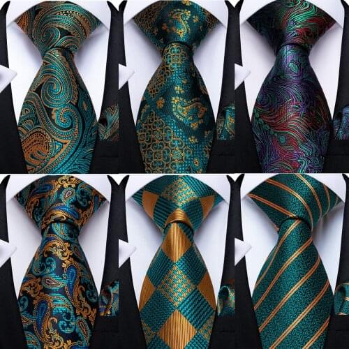 Gift Men Tie Teal Green Paisley Design Silk Wedding Tie for Men Handky cufflink Tie Set DiBanGu Business Fashion Dropshipping