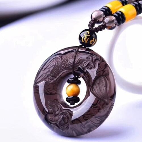 Natural real colorful obsidian double-sided carving dragon and Phoenix safety buckle men and women pendant