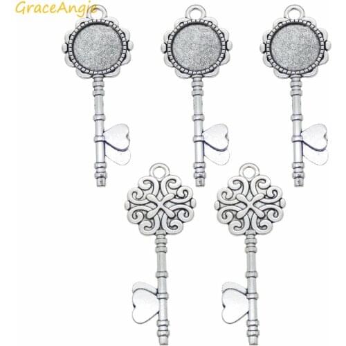 GraceAngie 5pcs/pack Alloy Pendants Base Vintage key For Jewelry Findings Necklace Antique Silver DIY Charms Accessory 52*20mm
