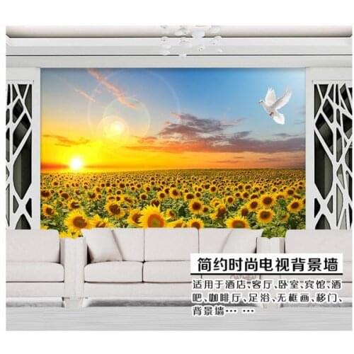 Custom 3d wallpaper Non-woven The sitting room 3 d sunflowers flowers and scenery background wall wallpaper