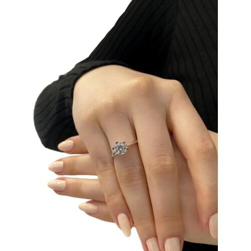 Certified Swarovski Cubic Zirconia 6 Nail 925 Silver Ring