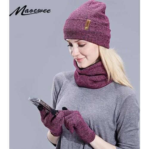 Scarf Hat Glove Set Women Men Hat Beanies Knitted Skullies Hats Winter Female Warm Wool Crochet Caps Unisex Bonets With Lining