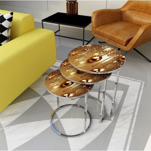 Modern Adk3562 3'lü Zigon Coffee table Chrome-yellow Balloon coffe table