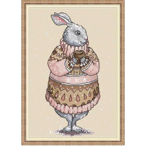 The rabbit in the sweater counted printed on the canvas 11CT 14CT DIY kit Cross Stitch embroidery needlework Sets home decor