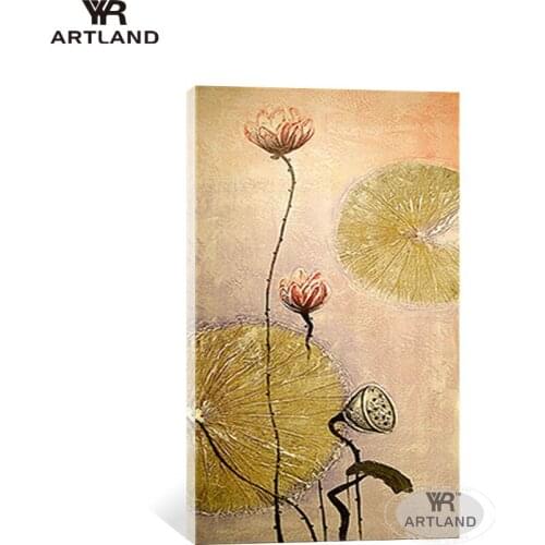 High quality Hand-painted oil painting on canvas Chinese lotus hanging picture wall art for living room home decor no framed