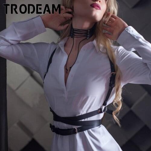 TRODEAM Leather Body Harness Lingerie Harajuku Sexy Bra Harness Bondage Waist Belt Punk Goth Suspenders Underwear Fetish Female