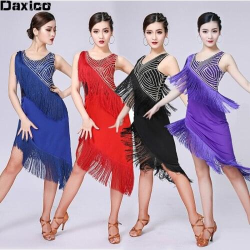 Women Sexy Latin Dance DressTassel Modern Salsa Dance Skirt Lady Competition Ballroom Dance Wear Rumba Jazz Outfit