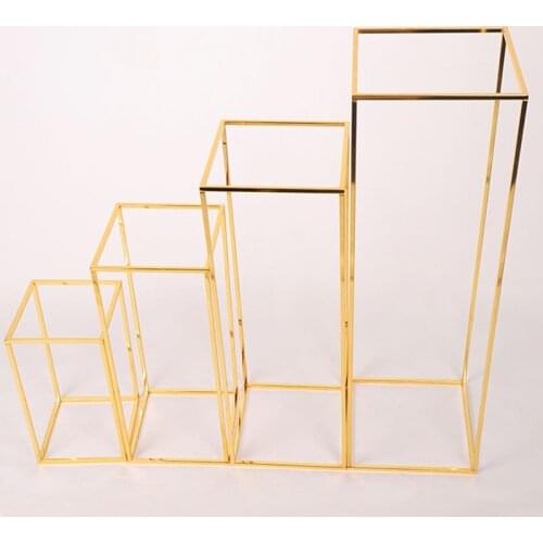 Golden shiny metal Geometric Road Leading Wedding Decoration Props Stage Setting Flower Stand Party Supplies
