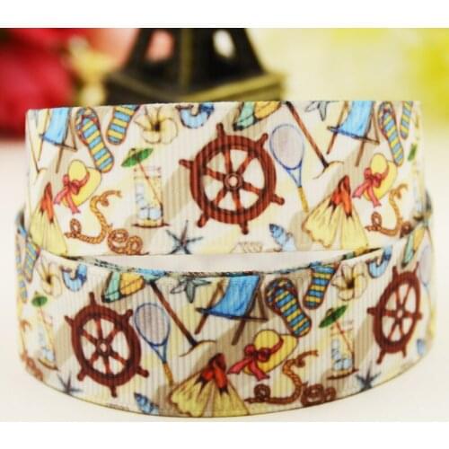 22mm 25mm 38mm 75mm Sandy beach Cartoon printed Grosgrain Ribbon party decoration 10 Yards X-02977
