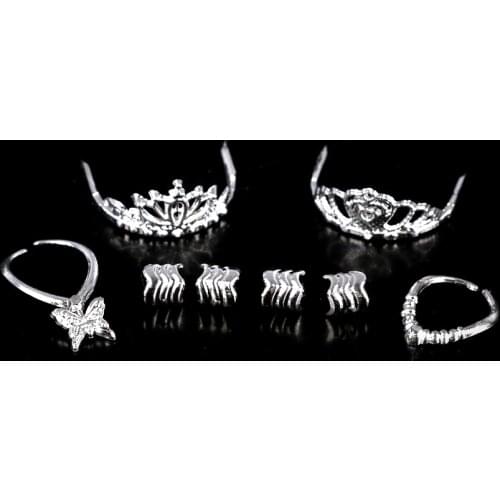 8pcs/set Girls Kawaii Crystal Plastic Silver/Gold Crown Headband 2 Necklace 4 Bracelets Headwear for Doll Toys