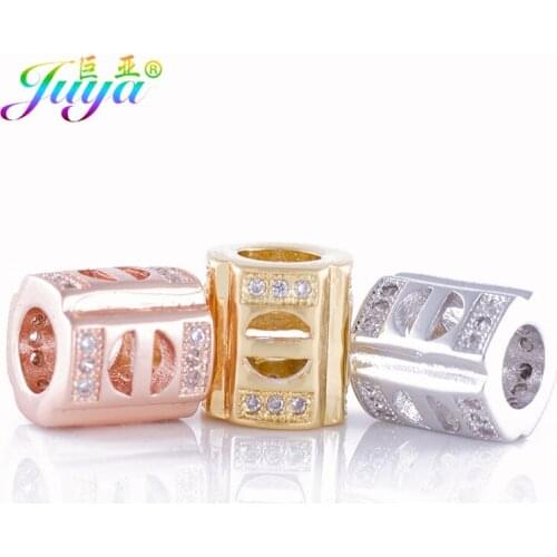 European Charm Beads Supplies Micro Pave Crystal Big Hole Hollow Metal Beads For Women Men Handmade Beading Jewelry Making