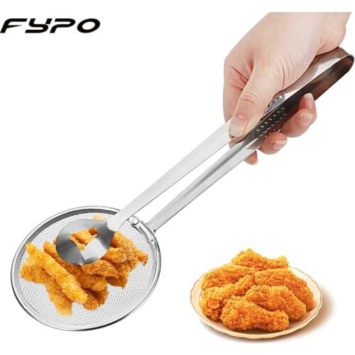 Stainless Steel Colander oil Strainers Fried Food Filter Spoon With Clip And Long Handle For Draining & Frying Kitchen Tools