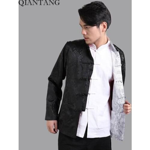 Hot Sale Novelty Silver Black Mens Satin Jacket Reversible Two-Face Coat hombres chaqueta abrigo Size S M L XL XXL XXXL Mim01J