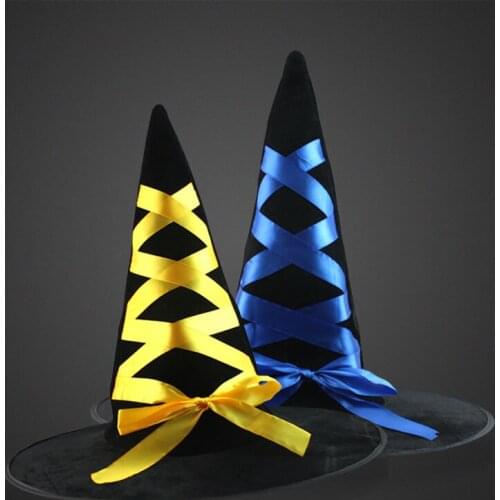 Halloween Witch Hat Woman Party Dresses Velvet Witch Hat Ribbon Bows Caps