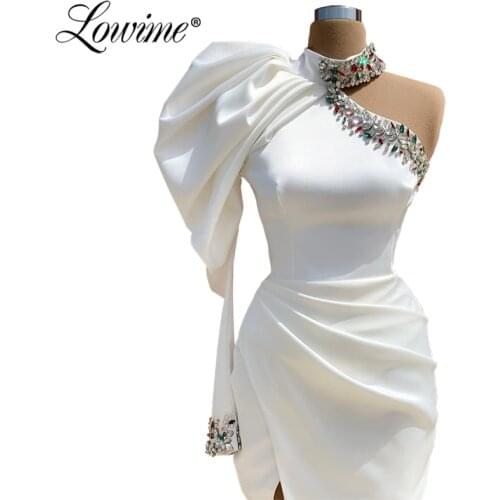 Custom Formal Crystals Evening Dresses Plus Size White Beaded Middle East Party Gown 2020 Vestidos Dresses Women Party Night