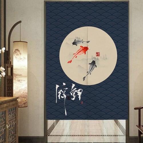 Chinese Style Door Curtain Fabric Feng Shui Stop Partition Curtain Home Bedroom Porch Kitchen Decoration Hanging Curtain Koi Fre