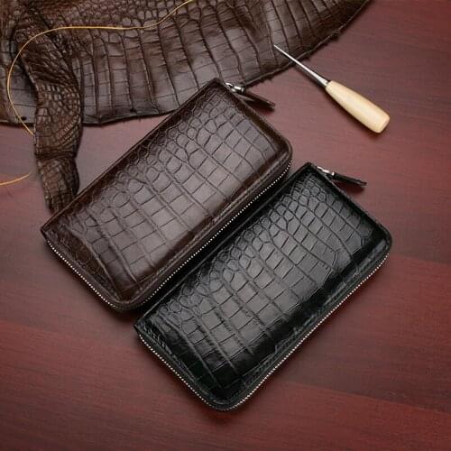Crocodile Leather New Classic Wallet Men High Quality Luxury Business Genuine Leather Long Zipper Clutch Purse Male Black