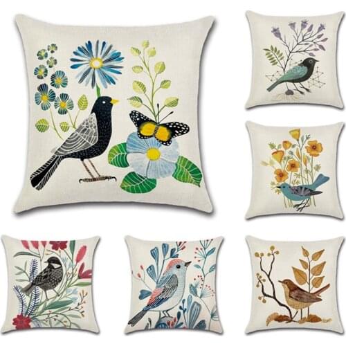 Colorful Pillow Case Flower Bird Butterfly Printing Cushion Cover Home Decorative Animal Linen Car Sofa Waist Pillowcase 45*45cm