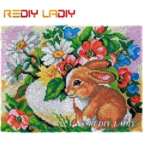 Latch Hook Rug Rabbit Flower Plush Wall Tapestry Kits DIY Carpet Rug Chunky Yarn Cushion Arts & Crafts Crochet Floor Mat 81*61cm